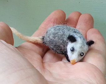Opossum miniature stuffed needlefelted figurine tiny animal figure