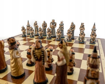 Jeu d'échecs en bois échiquier pliant fabriqué à la main en placage de pions en marbre sculpté 58x58 cm 159