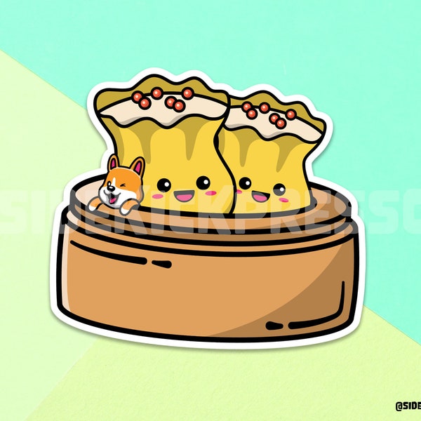 Dim Sum Sticker / Shu Mai Shrimp Dumpling / Yum Cha Chinese Food / Cute Corgi Stickers / Kawaii / Laptop Vinyl Sticker