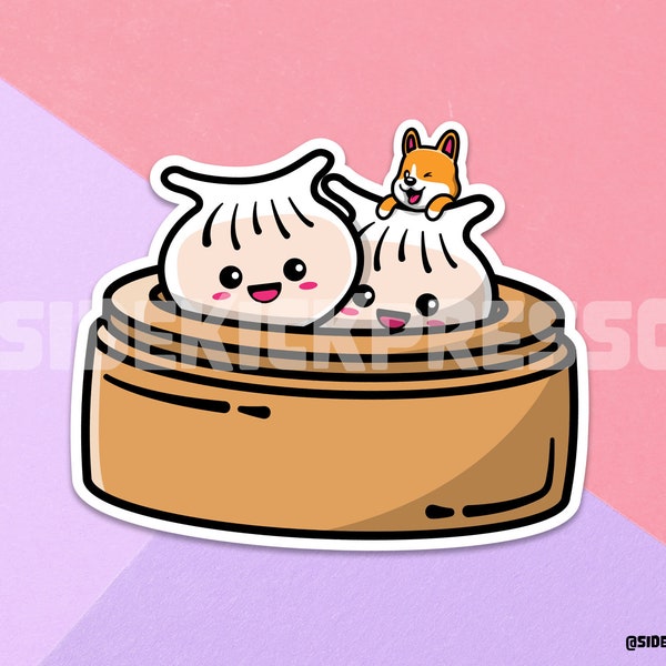 Dim Sum Sticker / HarGow Shrimp Dumpling / Yum Cha Chinese Food / Cute Corgi Stickers / Kawaii / Laptop Vinyl Sticker / Macbook Decals