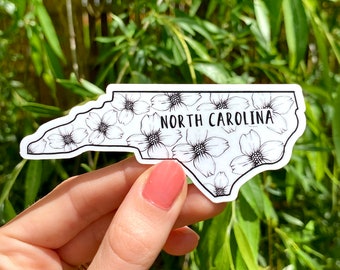 North Carolina State Sticker - Flowering Dogwood -  Matte, Vinyl Waterproof Durable Decal - Notebooks, Laptops, Water bottles, Phone Decor