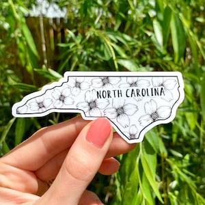 North Carolina State Sticker - Flowering Dogwood -  Matte, Vinyl Waterproof Durable Decal - Notebooks, Laptops, Water bottles, Phone Decor