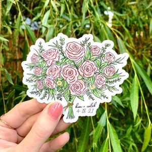 Personalized Wedding Favors Magnets - Custom Design of Bouquet with Names & Date - Bulk Gifts for Guests - Unique Rustic Boho Floral Chic