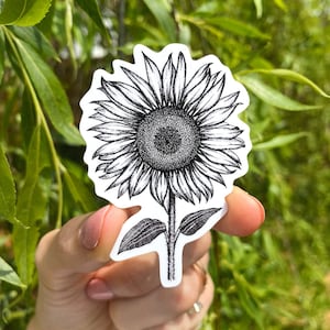 Sunflower Sticker - Vinyl, Matte, Waterproof Decor - Floral Plant Botanical Decal - For Notebooks, Laptops, Water bottles, Phones, Bujo
