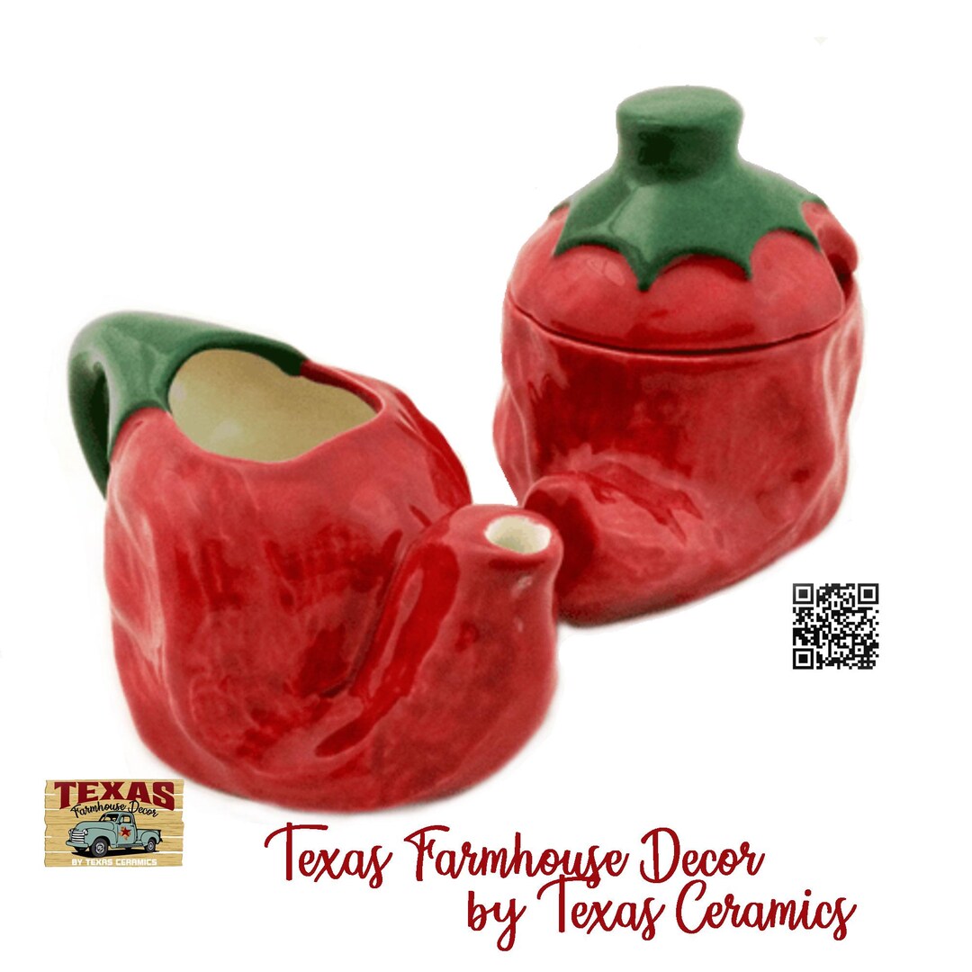 Salsa Pitcher Chili Pepper Pitcher and Sugar Bowl, Salsa Serving Set Red Southwest ...