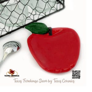 Apple Tea Bag Holder or Spoon Rest, Ruby Red Apple Country Texas Farmhouse Decor