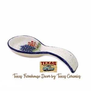 hand painted ceramic spoonrest made in Texas by Jacque.Please check out my website at TexasFarmhouseDecor.com to shop my full line of items available plus NO sales tax on orders shipped outside of Texas!