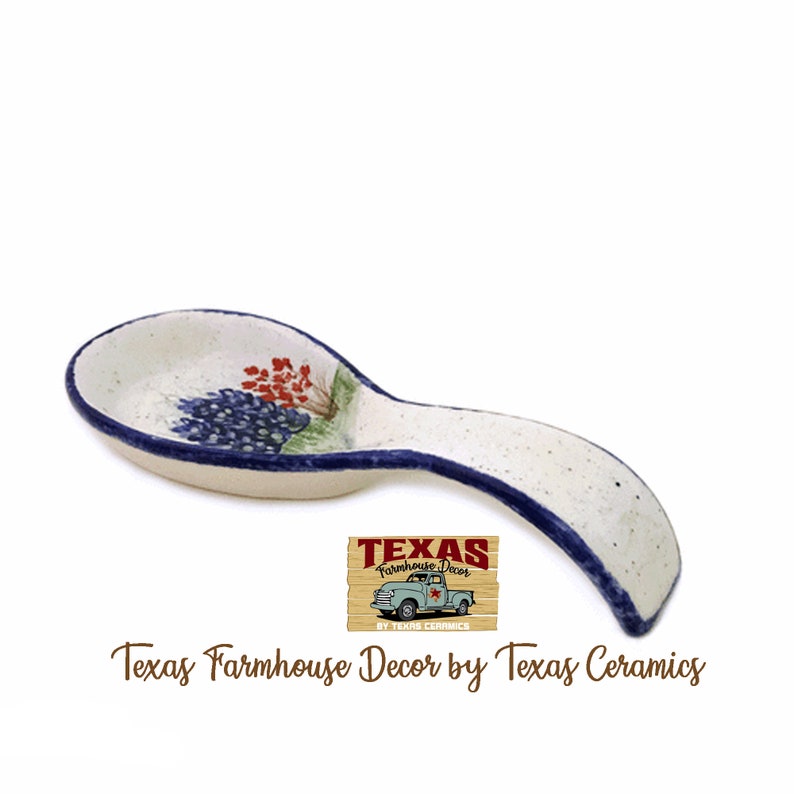 hand painted ceramic spoonrest made in Texas by Jacque.Please check out my website at TexasFarmhouseDecor.com to shop my full line of items available plus NO sales tax on orders shipped outside of Texas!