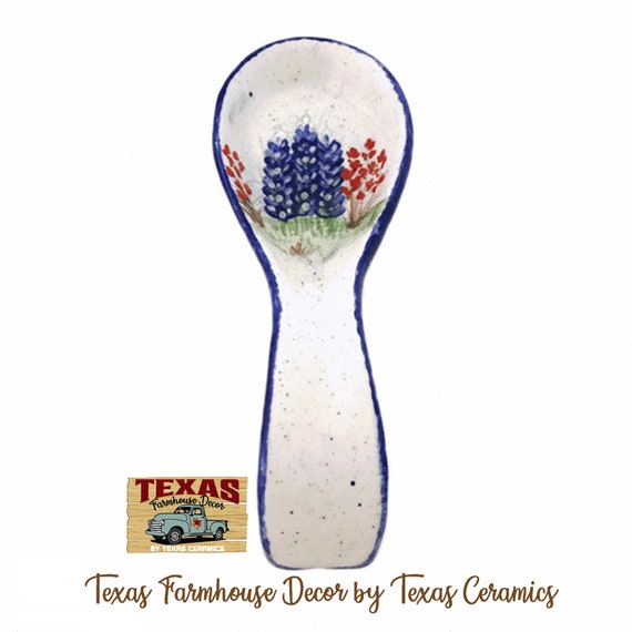 Spoon Rest with Texas Bluebonnet Wildflower Design Hand Painted by Texas Ceramics