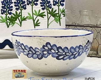 Berry Colander, Ceramic Fruit Vegetable Strainer Bowl with Texas Bluebonnet Wildflowers Farmhouse Kitchen Decor