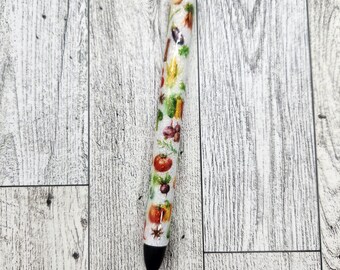 Gardening Vegetable pen, vegetables, veggies, garden glitter pen, black ink, refillable, retractable, custom