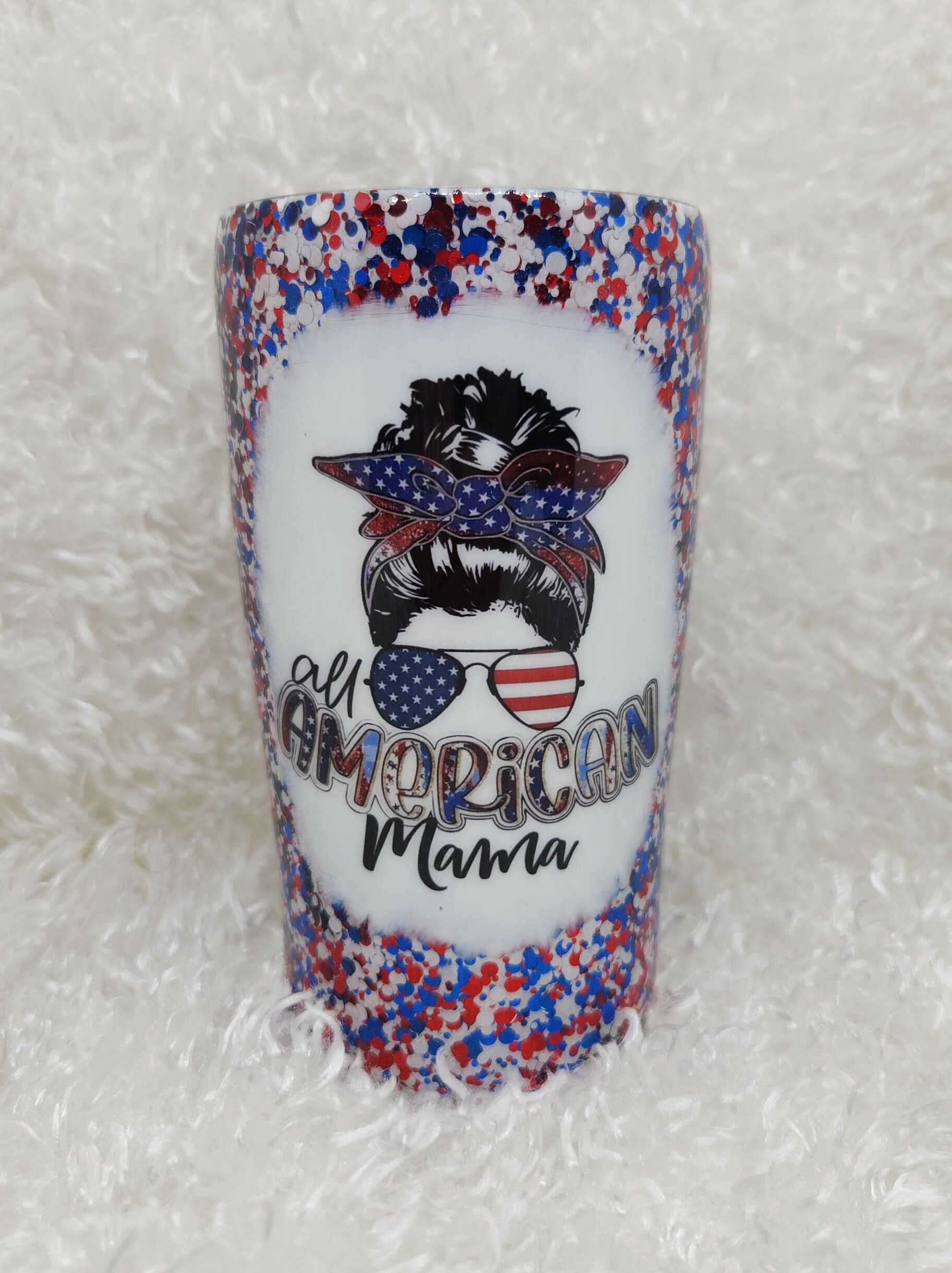 All American Mama, 4th of july, red white and blue, stars and stripes, mom life, mom tumbler cup glass, koozie, summer day, pool day