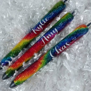 watercolor glitter pen, epoxy pen, inkjoy gel pen, custom pen, personalized black ink