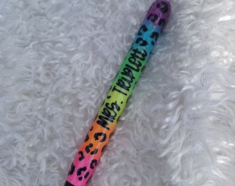 Rainbow leopard pen, glitter pen, leopard, colorful, rainbow, lisa frank, epoxy pen, custom, personalized gel pen