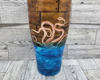 READY TO SHIP shipwreck tumbler, ocean, octopus, kraken, insulated with lid and straw