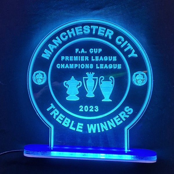 Manchester City Treble led light - amazing quality & super bright - over 150 different light settings and full function remote 200mm x 180mm