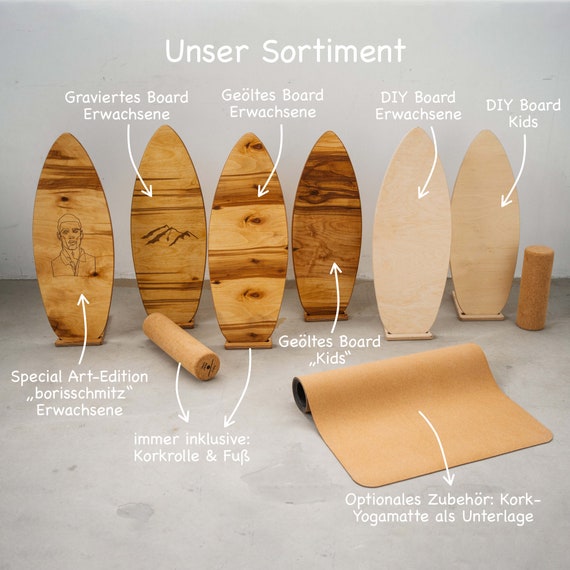 Handmade Balance Boards I Incl. Cork Roller & Stand I Perfect Gift, Free  Shipping, Ideal for Beginners, Adults and Children 