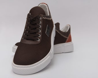 Handmade, Genuine Leather, Ferentino Casual,  Suede Mens Shoes ,  Sneakers ,12234 Brown