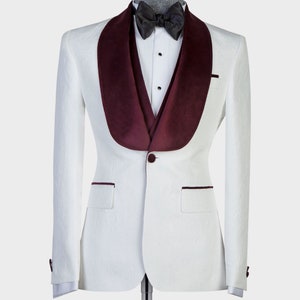 TUXEDO Wedding Suit Fashion 3 Pcs Suits Burgundy - Etsy