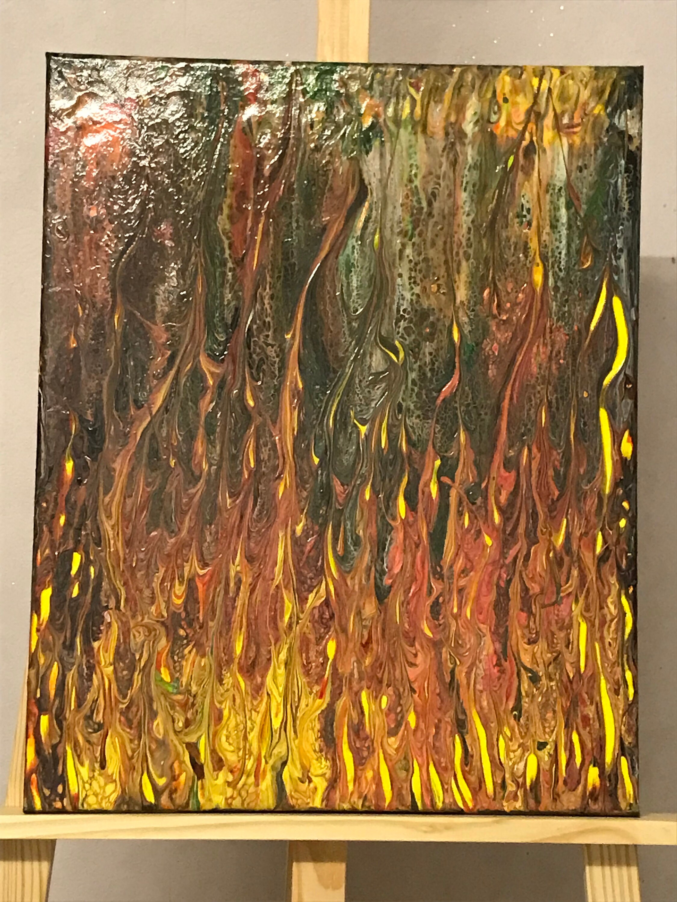 Tableau Le Feu Peinture Acrylique Fluide Décoration Intérieure Murale Original Toile