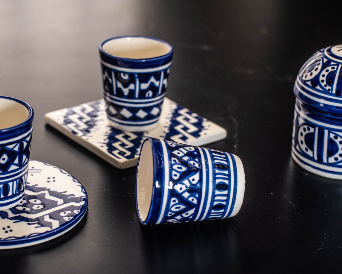 Unique coffee Set of 4 Moroccan Pottery espresso cup with | Etsy