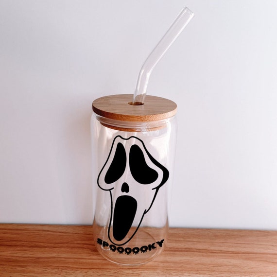 Scream Halloween 16oz Glass Can Cup With Lid and Straw