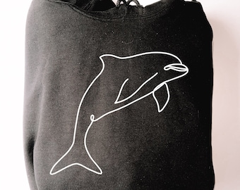 Dolphin Line Art Hoodie, Single Line Art Ocean Animal Pullover, Unisex Outdoor Apparel, Oversized Sweatshirt Dolphin, Line Art Collection