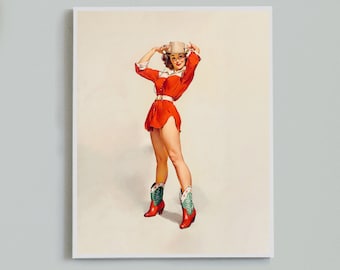 Physical Wall Art, Living Room Wall Art Print, Retro Christmas Cowgirl Wall Decor, Modern Art Mid Century Western Christmas Wall Art  | 018