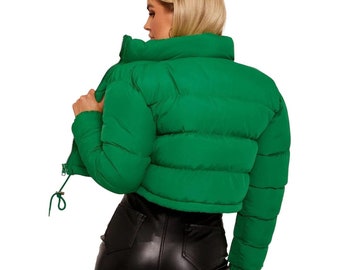 green puffer coat with hood