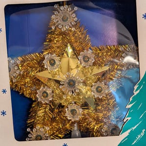 Vintage NOMA 11-Light Tinsel Star Tree Topper – Works – In Original Box