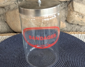 Vintage Pyrex Glass Bandage Jar with Metal Lid – Apothecary Medical Storage – 7 x 4