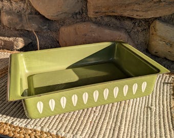 Vintage Cathrineholm Green Lotus Lasagna Pan – 13.5x9x3 – Mid-Century Scandinavian Enamelware