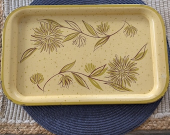 Set of 6 Vintage Mid Century Floral Metal Serving Trays – Yellow Atomic Style Trays