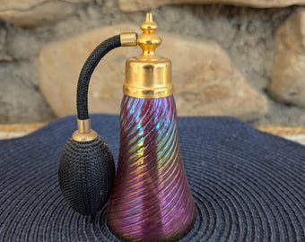 Vintage Glass Eye Studio Perfume Atomizer, Iridescent Carnival Art Glass Spray Bottle