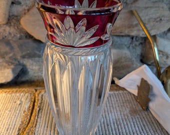 Mikasa Corinth Ruby Crystal Vase – Red Cut to Clear, 11.75"