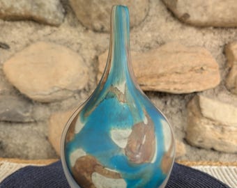 Signed Mdina Glass Lollipop Vase – Turquoise Swirl Art Glass Sculpture