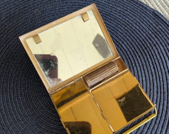 Vintage Volupté USA Gold Tone Compact – Art Deco Lipstick Mirror Vanity Case