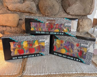 Vintage 1980s Epstein Acrylic Glass Set – Fruit Pattern, New in Box