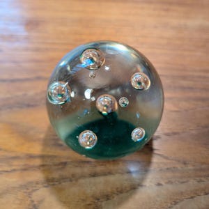 Vintage Hand Blown Glass Paperweight | Mid-Century Bubble Art Sphere | Circular Art Glass