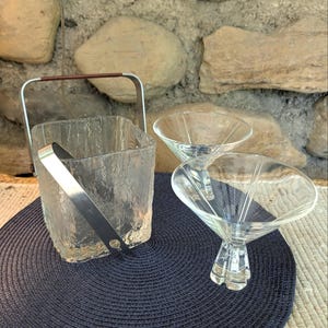 Mid-Century Modern Bar Set – HOYA Crinkle Ice Bucket & Nachtmann Crystal Martini Glasses