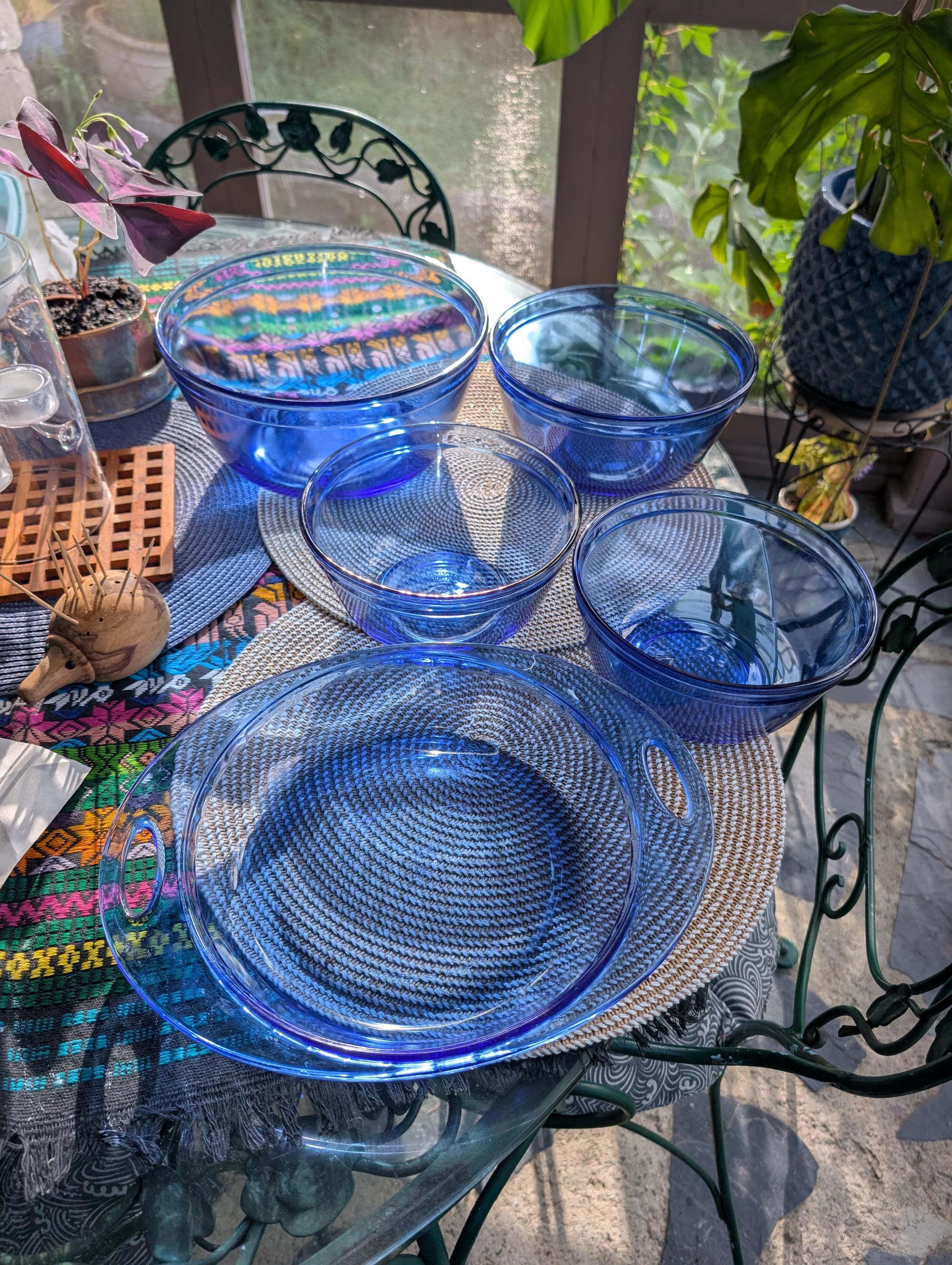 Vintage Anchor Hocking Cobalt Blue Mixing Bowl & Pie Plate Set – 5
