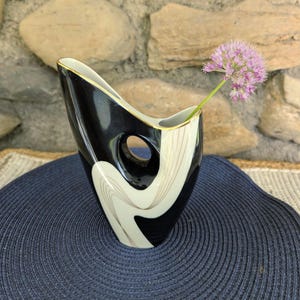 Black & White Mid-Century Modernist Style Porcelain Vase – Mitterteich Bavaria, 1970s Decor with Gold Accents