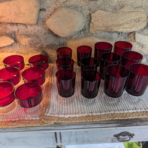 Vintage Luminarc France Ruby Red Glassware Set – Set of 18 – MCM Cavalier Ruby by Cristal d&#39;Arques Durand