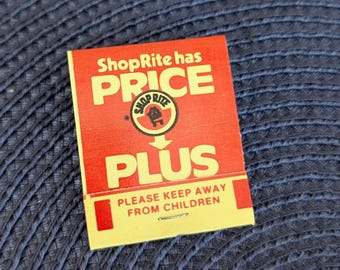Vintage ShopRite Price Plus-lucifer, ongebruikt luciferdoosje reclame voor supermarkten, verzamelobject retro Ephemera-supermarkt