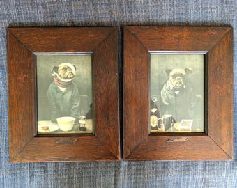 Edwardian Bulldog Prints: G.W. Harker Hand-Colored Dog Art in Oak Frames (Pair) c.1902