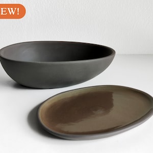 Ceramic Planter & Saucer Set 6.5” (Dark Gray)