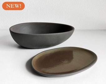 Ceramic Planter & Saucer Set 6.5” (Dark Gray)