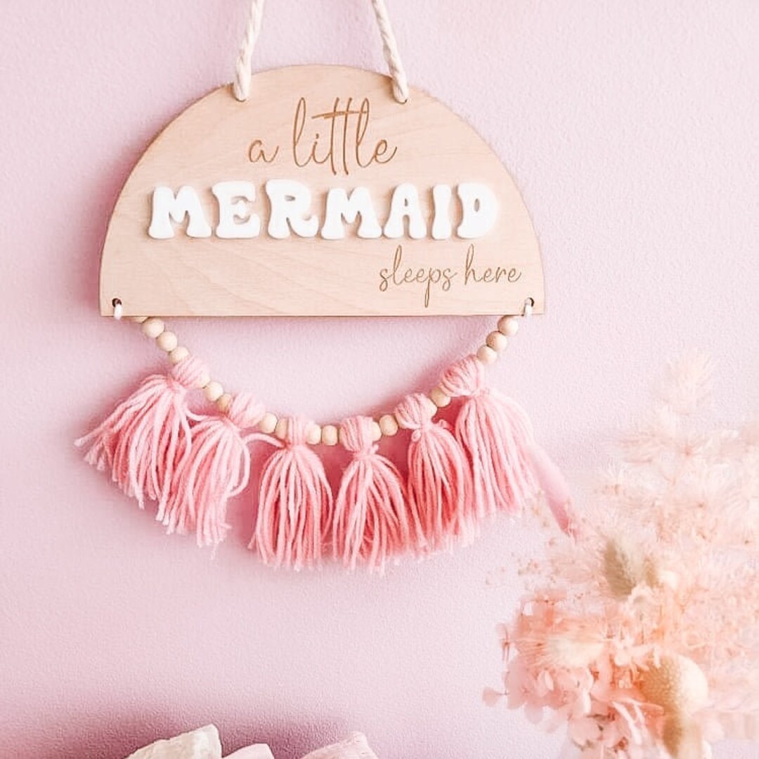 Mermaid Sleeps Here Hanging,mermaid Decor, Kids Bedroom Decor, Wall