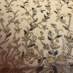 Vogue Timeless Hand-Embroidered Floral Mesh Fabric