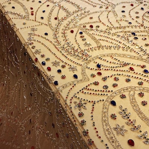 Luxurious Silver Rhinestone Tulle Fabric | Rhinestones & Pearls for DIY Bridal, Wedding, Prom, Evening, Party Dress